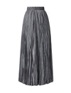 Crinkled Pleated Elastic Waist Midi Skirt
