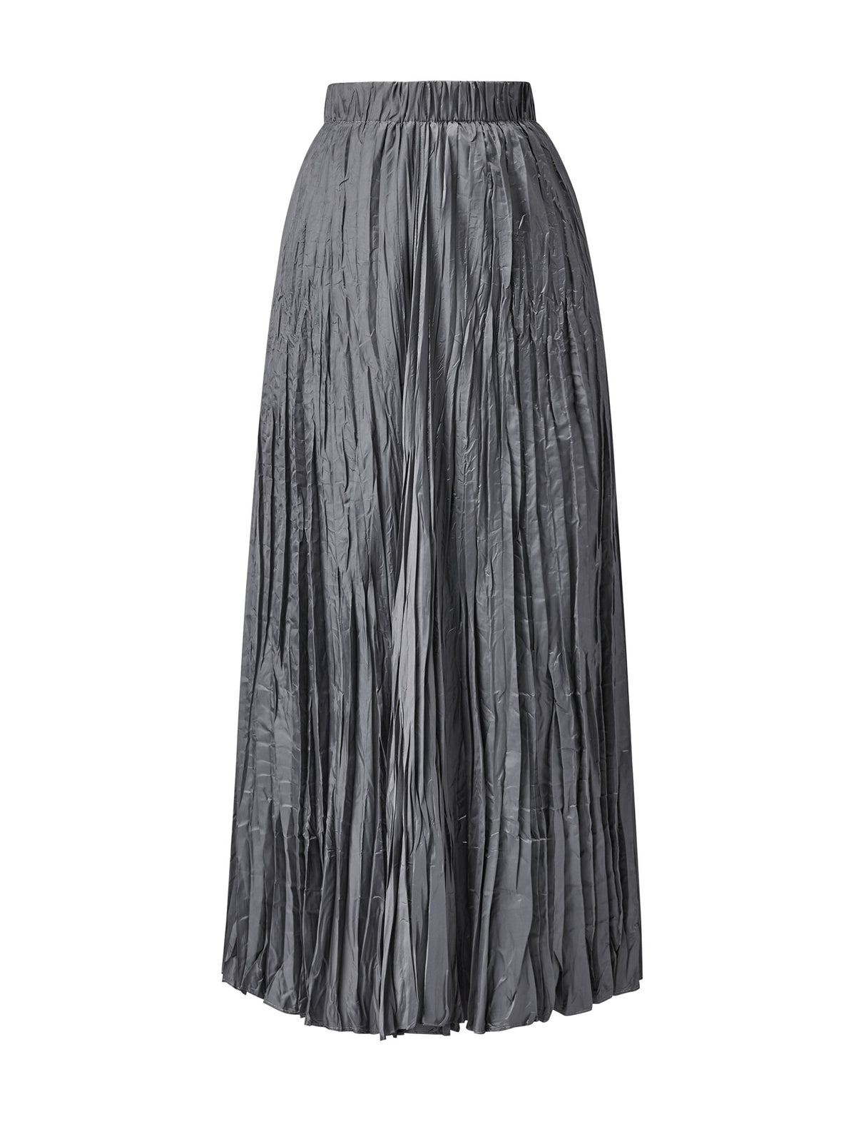 Crinkled Pleated Elastic Waist Midi Skirt
