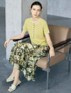 Pale Yellow Half Button Hollow Out Knit Short Sleeve Top