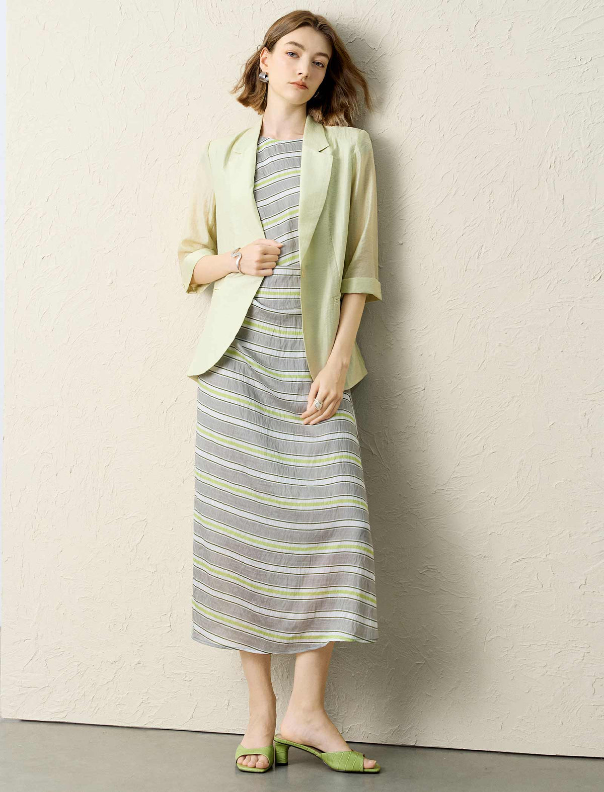 Light Green Sheer 3/4 Sleeve Blazer