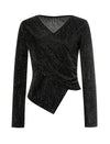 Glittery Wrap-Front Long Sleeve Top