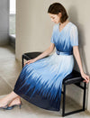 Blue Gradient Print Belted Midi Dress