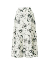 Ink Style Floral Print Midi Skirt