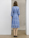 V‑Neck Drawstring Floral Chiffon Midi Dress