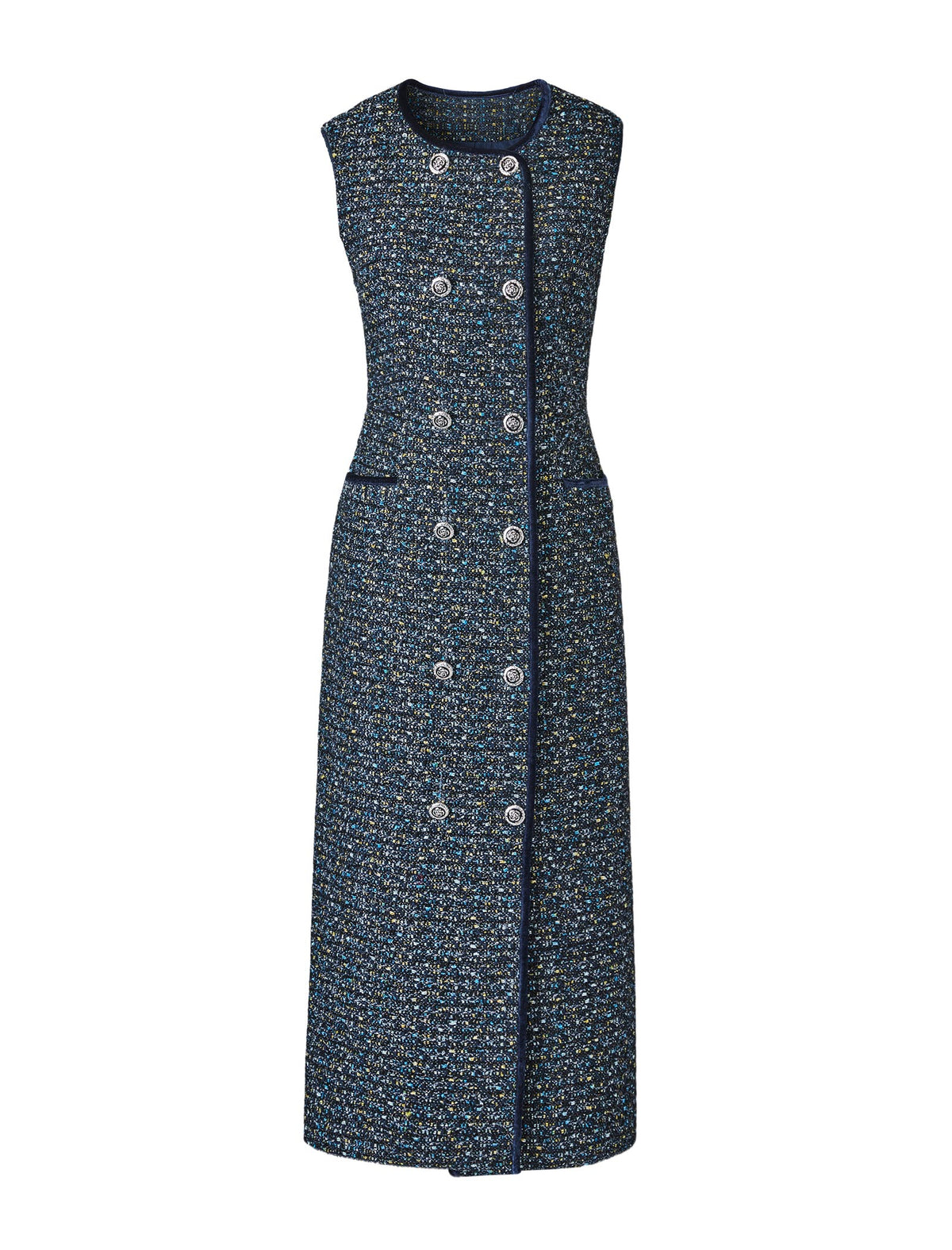 Waist-Defining Round Neck Sleeveless Midi Dress