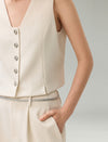 Linen Blend V-Neck Button Front Vest