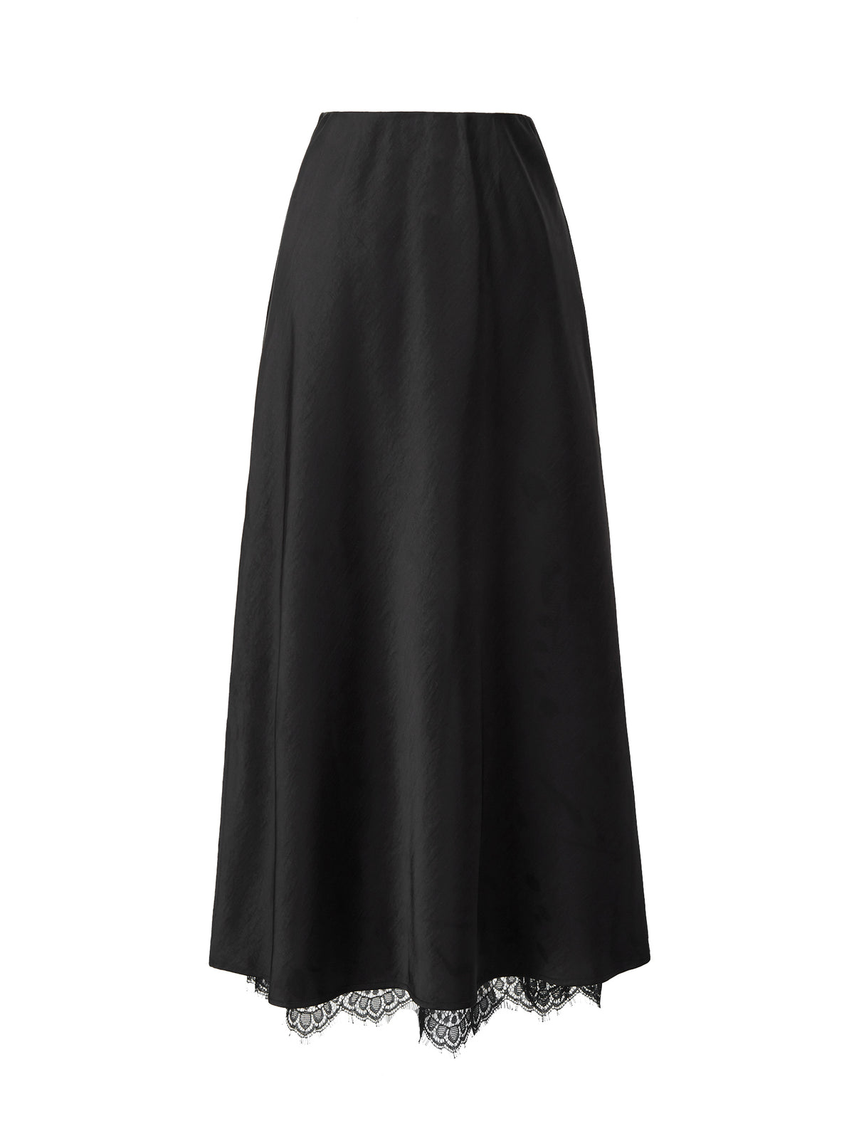 Solid Color Lace Hem Midi Skirt