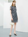 Plaid Lace Straight Short Sleeve Dress