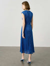 Metallic Blue Cap-Sleeve Midi Dress
