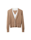Wool Blend Scallop Trim Layered V-Neck Cardigan