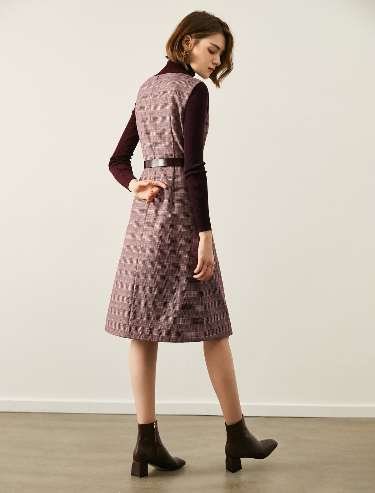 Plaid Crewneck Sleeveless Dress