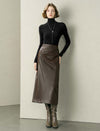 Brown Faux Leather Midi Skirt