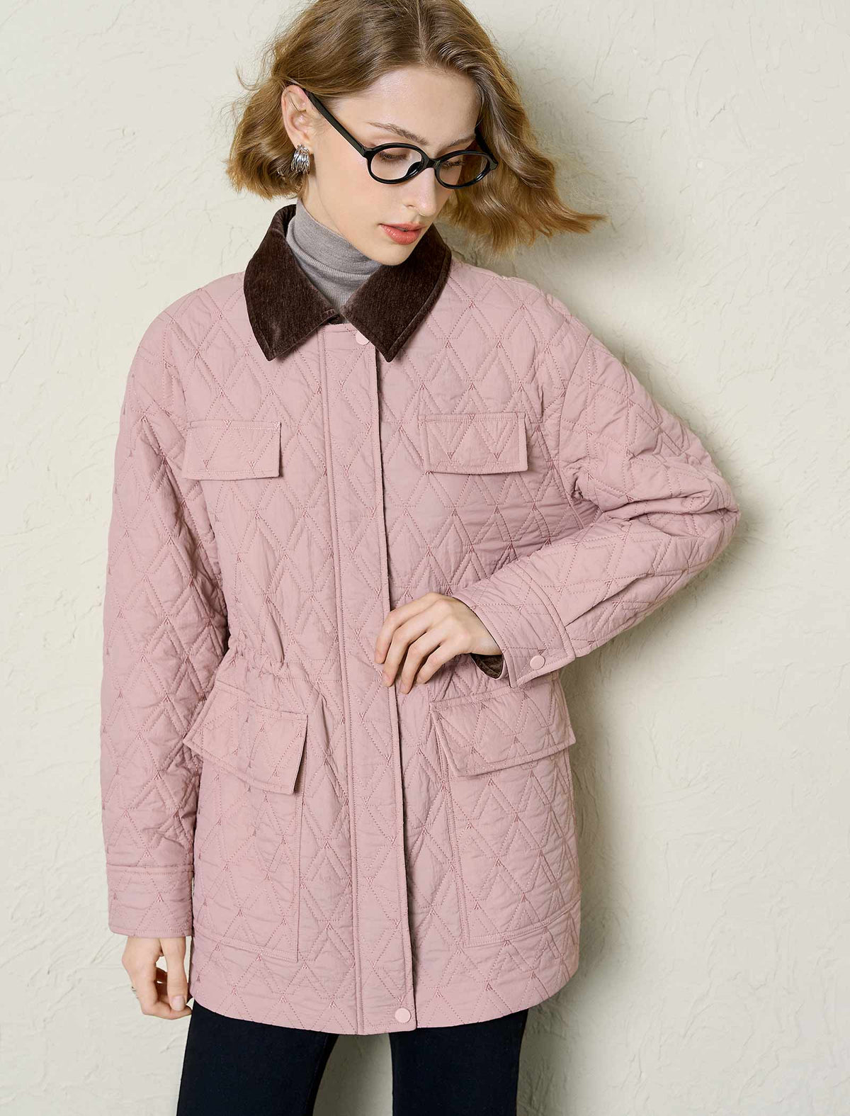 Blush Quilted Contrast Collar Padded Jacket