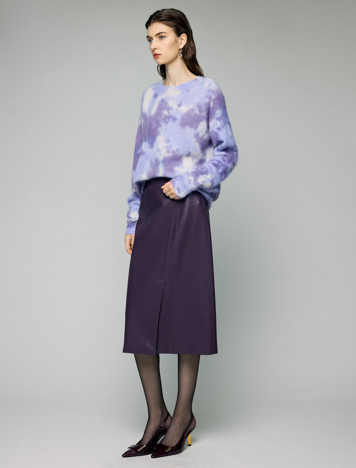 Wool and Mulberry Silk Blend Gradient Crewneck Relaxed Sweater