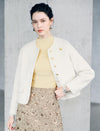 Wool Blend Round Neck Metal Button Cropped Jacket