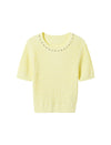 Beaded Collar Ribbed Short Sleeve Knit Top