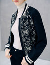 Floral Jacquard Zip Front Cropped Baseball Jacket