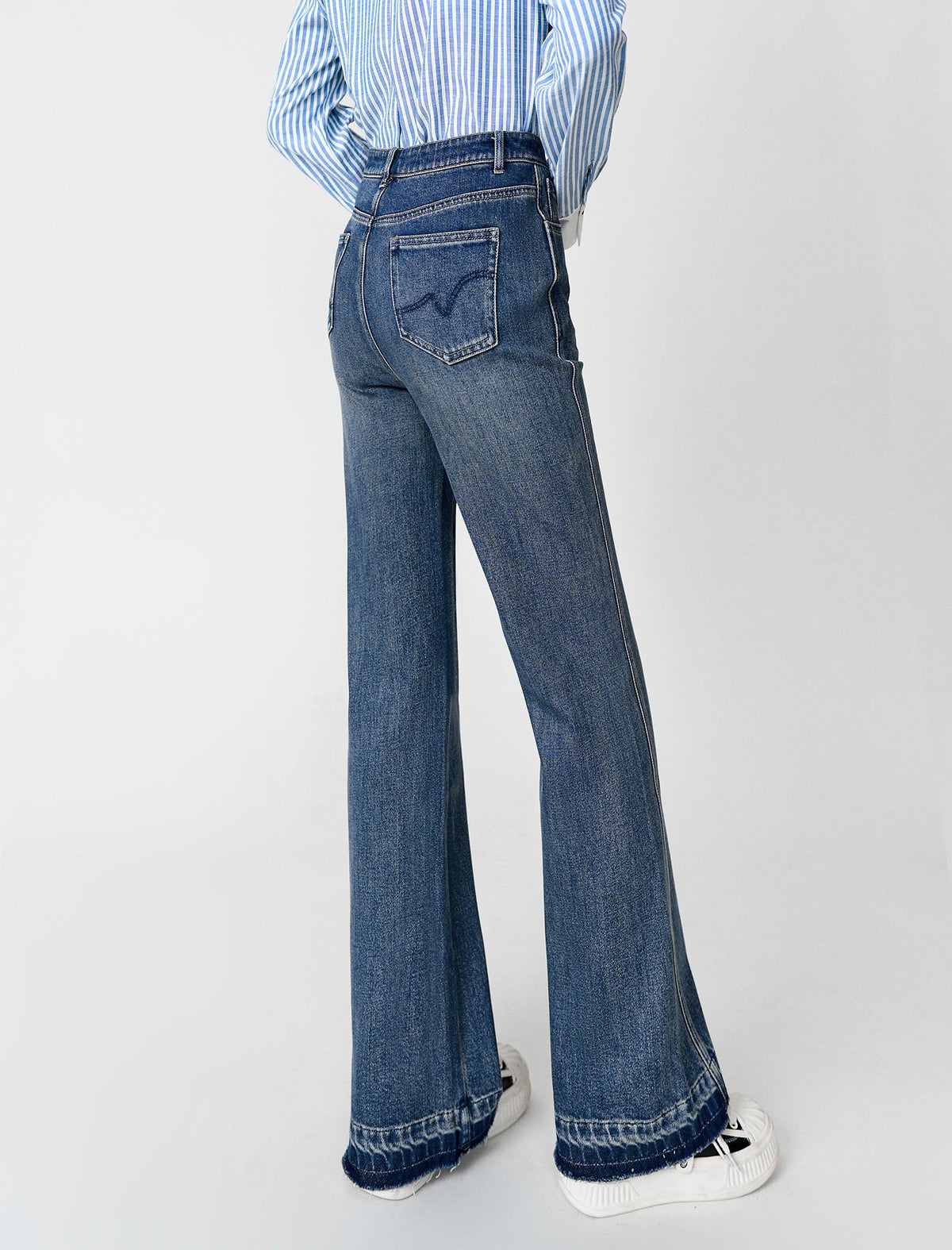 Blue High-Waist Wide-Leg Jeans with Raw Hem