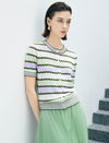 Pastel Striped Short-Sleeve Knit Cardigan