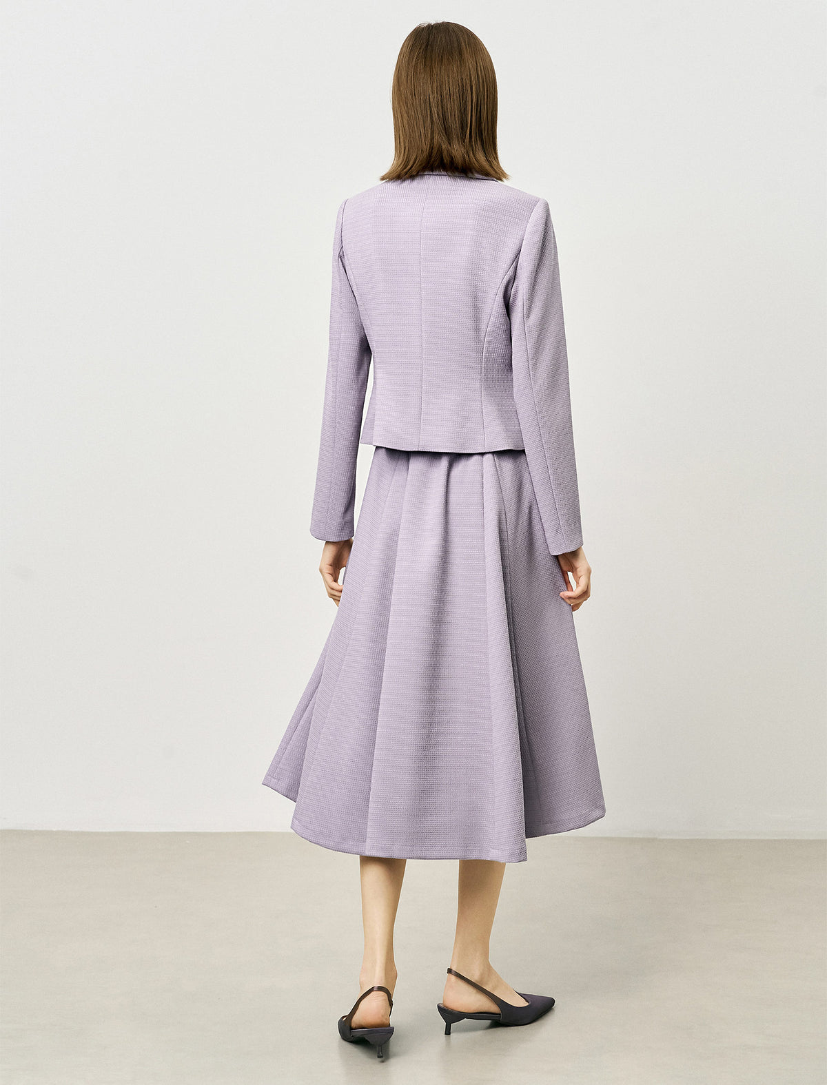 Purple Pleated A-Line Midi Skirt