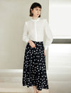 Black Watercolor Polka Dot High Waist Flared Midi Skirt