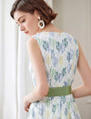 High-Waisted Floral Sleeveless Lace Dress