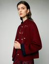 Wool Blend Frog-Button Fringe-Trim Stand-Collar Cropped Jacket