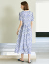 Blue Polka-Dot Short Sleeve Gathered-Waist Dress