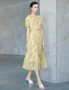 Golden Paisley Print Ruffled Tiered Midi Dress