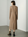Wool Blend Camel Structured Seamed Midi Dress