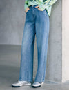 High‑Rise Rhinestone Striped Wide‑Leg Jeans