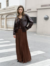 Coffee Pleated Maxi Skirt