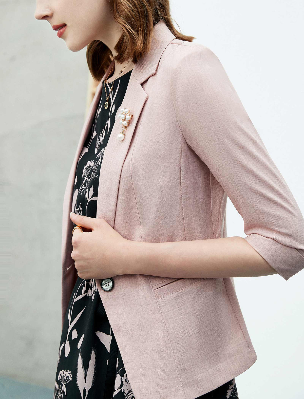 Blush Pink Three-Quarter Sleeve Blazer