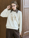 Cream Love Embroidered Sequin Sweatshirt