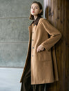 Wool Blend Contrast-Collar Single-Breasted Coat