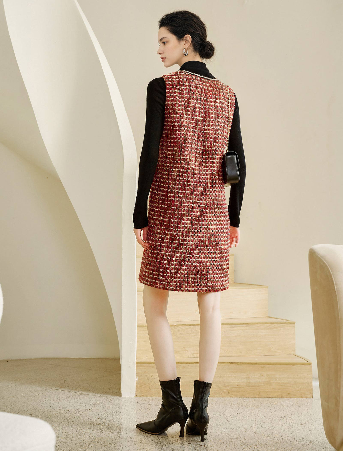 Wool Blend Textured Sleeveless Relaxed Dress