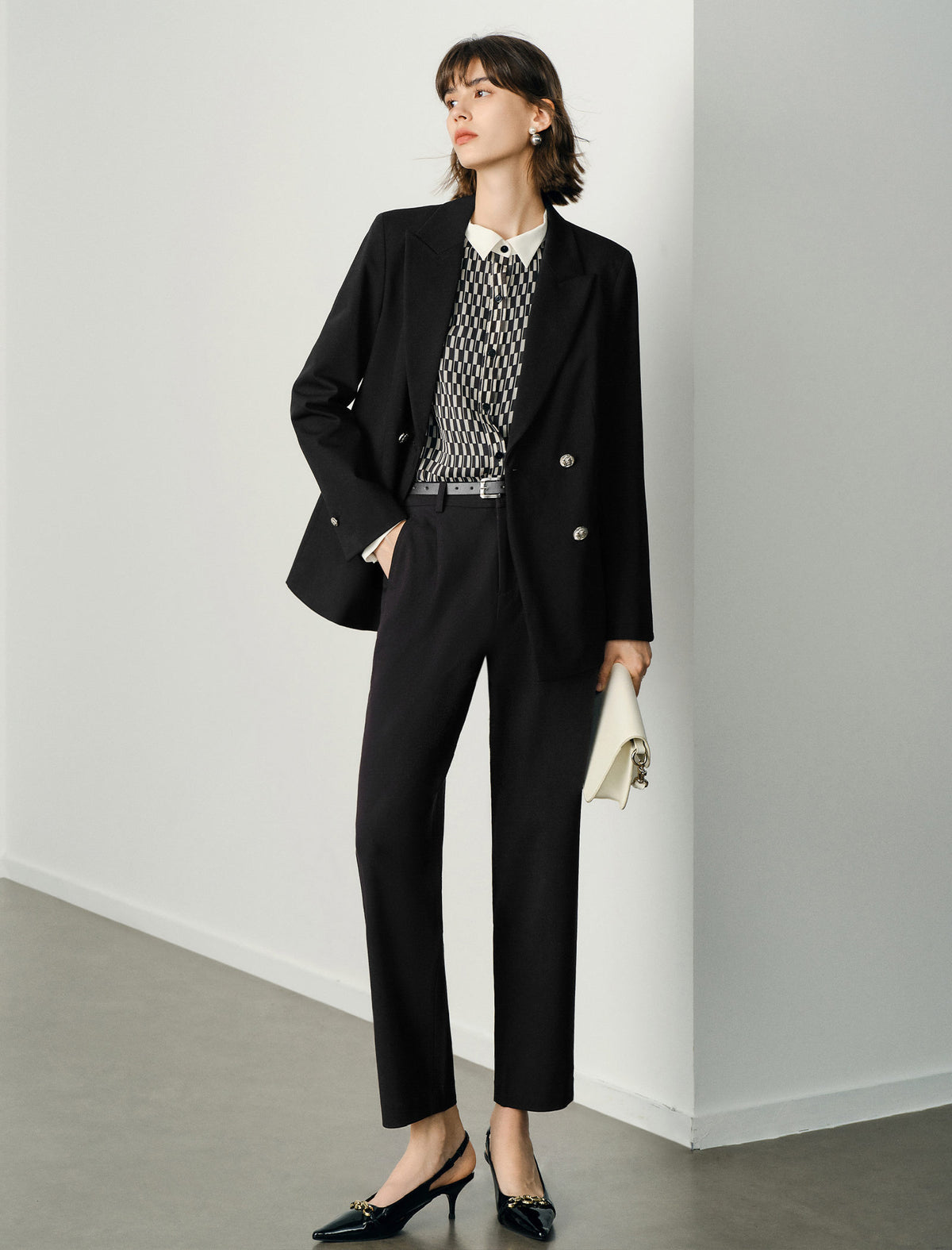 100% Mulberry Silk Checkered Button Up Blouse