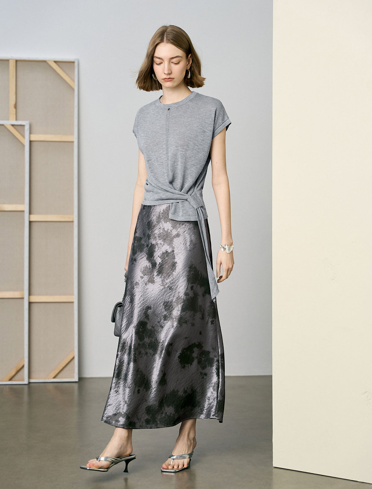 Satin Tie-Dye Midi Skirt