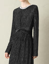 Velvet Waist-Defining Long-Sleeve Dress