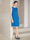 Cobalt blue wool blend featuring sequined floral dress