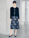Navy Floral Pearl Trim Round Neck Sleeveless Dress