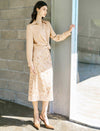 Floral Sequin Lace High-Waist Back-Slit Midi Skirt