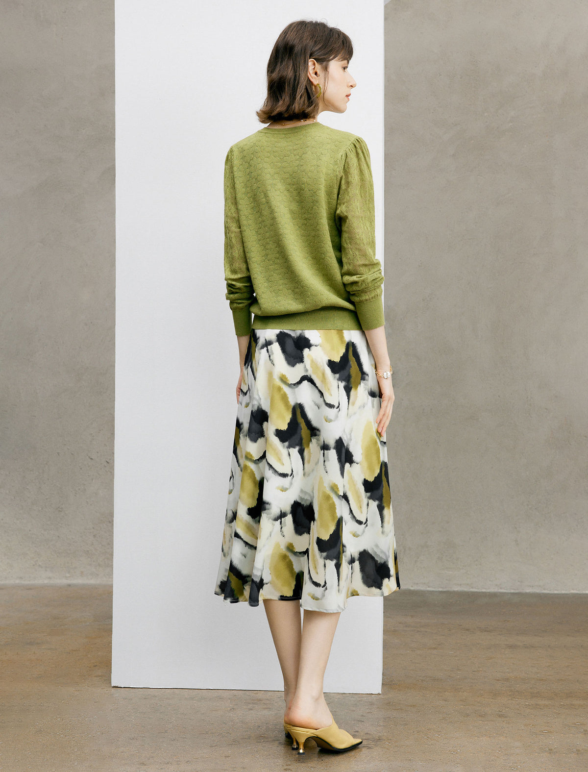 Abstract Print Flared A-Line Midi Skirt