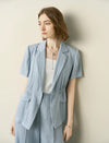 Single Button Ruched Waist Short Sleeve Blazer
