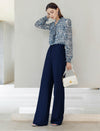 Navy Wide-Leg Suit Pants