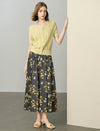 Pale Yellow Tencel Pearl Trim Knit Cardigan