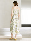 Green Floral Print Ruffled Sleeveless Midi Dress