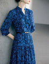 Floral Print Belted Pleated Midi Dress