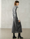 Gray Coated Wrap-Front Midi Skirt