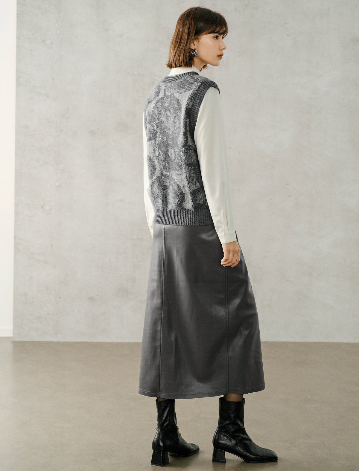 Gray Coated Wrap-Front Midi Skirt